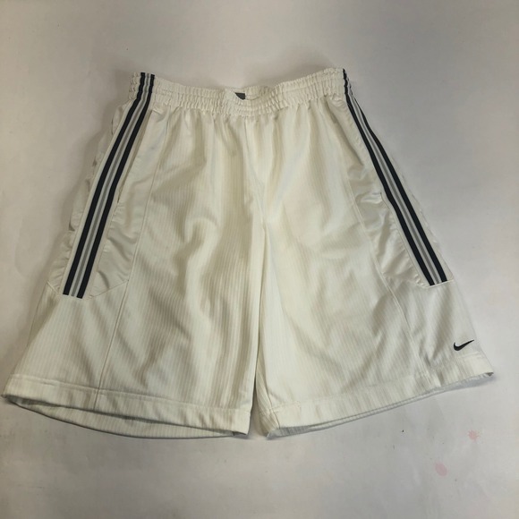 Nike Athletic Shorts Striped Basketball Running Gym Training White Shorts Size M - Picture 1 of 13